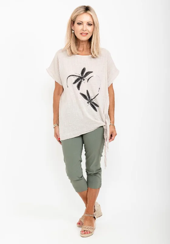 Seventy1 One Size Dragonfly T-Shirt, Beige-- Terry Blend Velvet Blend Canvas Blend