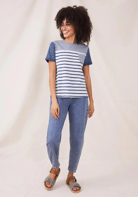 White Stuff Neo Mix Stripe T-Shirt, Blue Multi-- Collared Crew Neck Turtle Neck