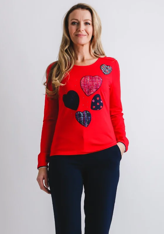 Gerry Weber Heart Print Long Sleeve T-Shirt, Red-- Cashmere Blend Cotton Blend Poly Blend Gerry Weber Heart Print Long Sleeve T-Shirt, Red-- Cashmere Blend Cotton Blend Poly Blend