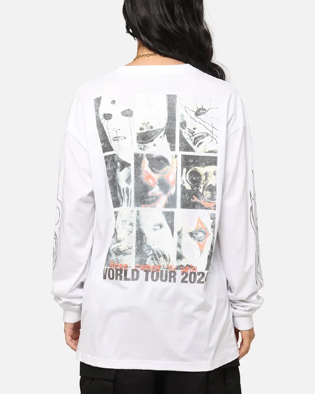 Slipknot World Tour '24 Long Sleeve T-Shirt White-- Mesh Blend Leather Blend Suede Blend Slipknot World Tour '24 Long Sleeve T-Shirt White-- Mesh Blend Leather Blend Suede Blend