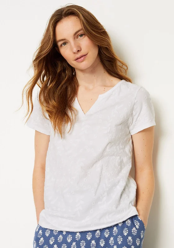 White Stuff Herb Garden Embroidered T-Shirt, White-- Collared Crew Neck Turtle Neck