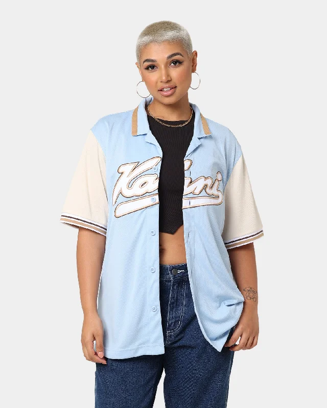 Karl Kani Varsity Baseball Shirt Light Blue-- Striped Floral Plaid