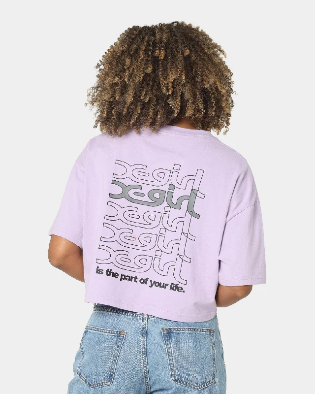 X-Girl Women's Jelly Logo Crop T-Shirt Lilac-- Mesh Blend Leather Blend Suede Blend