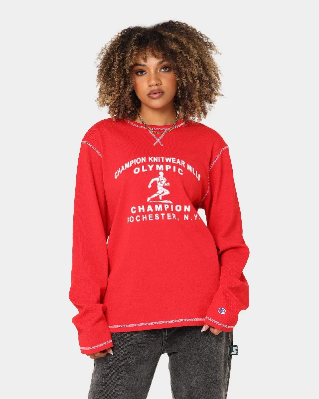 Champion Collegiate Heritage Long Sleeve T-Shirt Scarlet-- Casual Formal Business