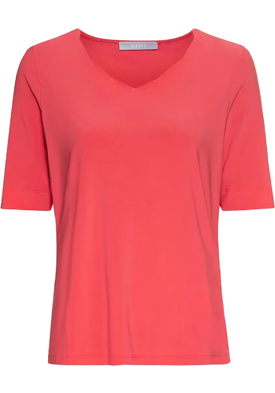Bianca Emily Relaxed V-Neck T-Shirt, Coral-- Modern Contemporary Chic