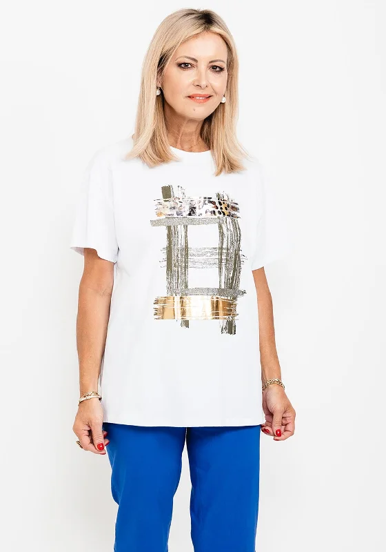 Seventy1 One Size Hashtag T-Shirt, White & Khaki-- Beaded Sequined Faux Fur