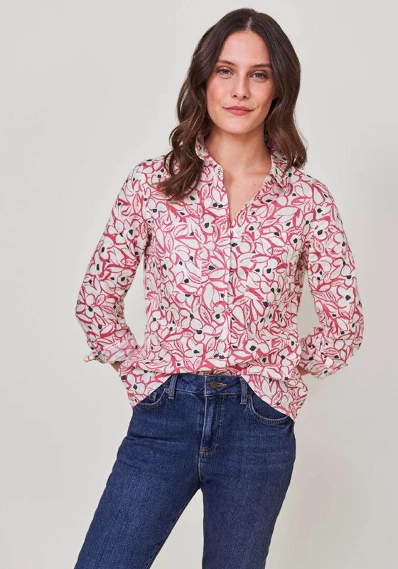 White Stuff Sprig Floral Print Linen Shirt, White & Pink-- Zippered Front Buttoned Front Snap Front