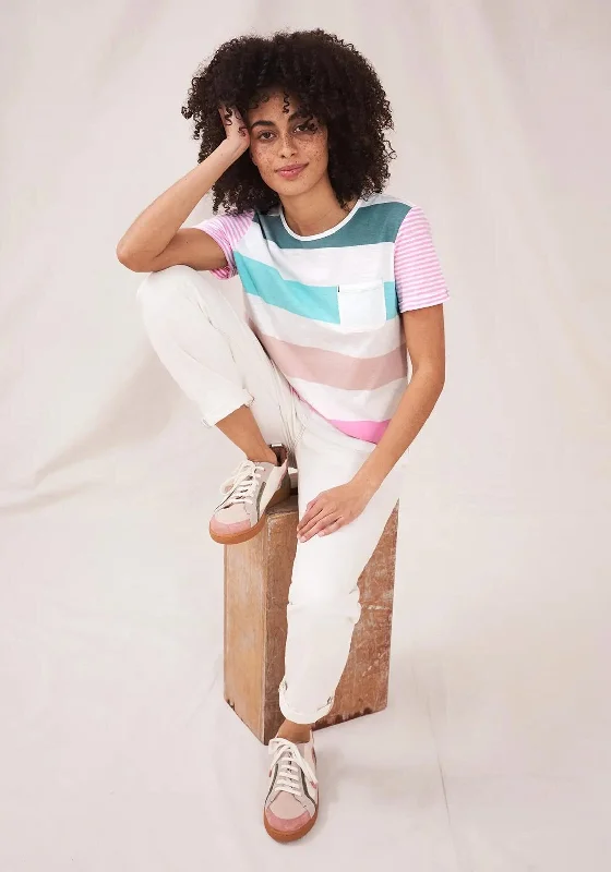 White Stuff Neo Mix Stripe T-Shirt, Pink Multi-- Real Fur Shearling Chenille