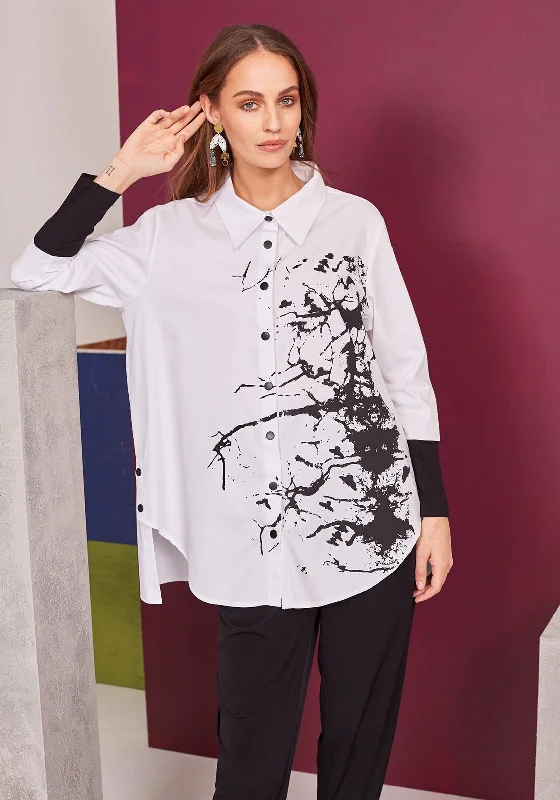 Naya Scatter Placement Print Long Oversize Shirt, White-- Graphic T-Shirt Round Neck Polyester Naya Scatter Placement Print Long Oversize Shirt, White-- Graphic T-Shirt Round Neck Polyester