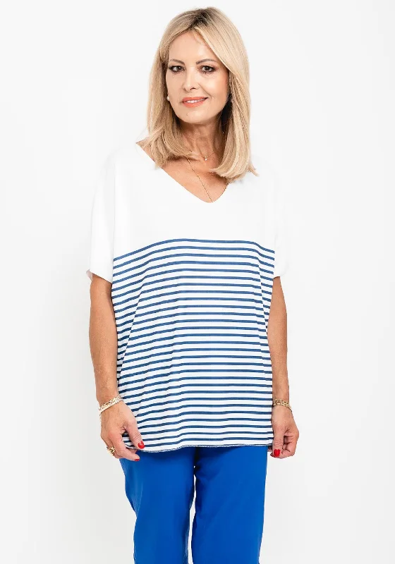 Seventy1 One Size Striped T-Shirt, White & Navy-- Real Fur Shearling Chenille