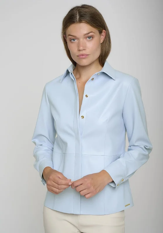 Rino & Pelle Bess Vegan Leather Shirt, Skyway-- Notch Collar Peter Pan Collar Cowl Neck Rino & Pelle Bess Vegan Leather Shirt, Skyway-- Notch Collar Peter Pan Collar Cowl Neck