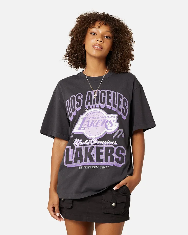 Mitchell & Ness Women's Los Angeles Lakers Arch Logo T-Shirt Faded Black-- Zippered Front Buttoned Front Snap Front Mitchell & Ness Women's Los Angeles Lakers Arch Logo T-Shirt Faded Black-- Zippered Front Buttoned Front Snap Front