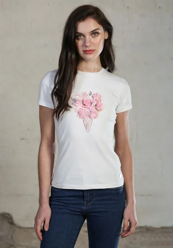 Rant & Rave Darcy Applique T-Shirt, White-- Asymmetrical Pockets Print