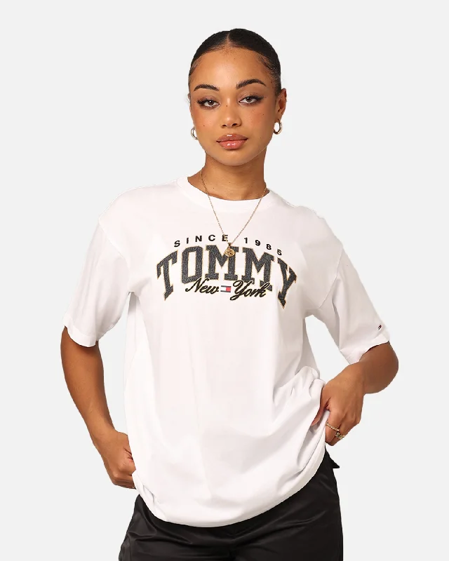 Tommy Jeans Women's Oversized Lux Varsity T-Shirt White-- Satin Fabric Silk Fabric Chiffon Fabric Tommy Jeans Women's Oversized Lux Varsity T-Shirt White-- Satin Fabric Silk Fabric Chiffon Fabric