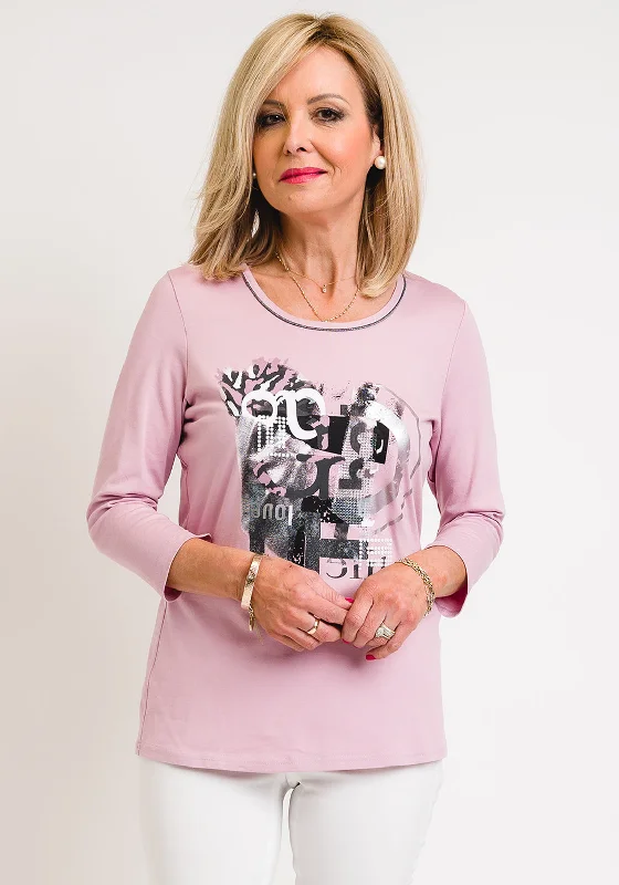 Just White Graphic Print T-Shirt, Pink-- Ribbed T-Shirt High Neck Heavyweight