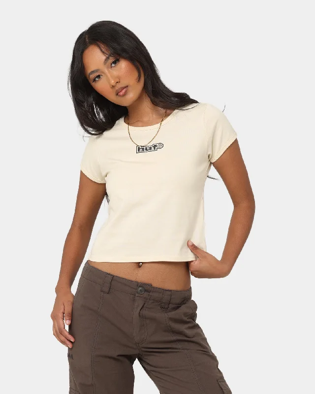 HUF Women's Foil Logo Knit Baby T-Shirt Off White-- Rayon Fabric Velvet Fabric Corduroy Fabric HUF Women's Foil Logo Knit Baby T-Shirt Off White-- Rayon Fabric Velvet Fabric Corduroy Fabric