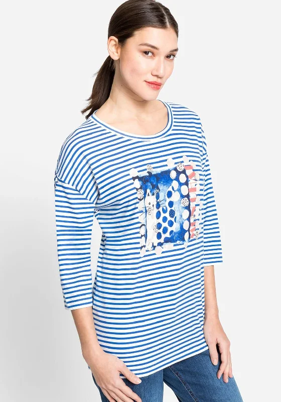 Olsen Mon Chat Striped T-Shirt, Blue Multi-- Plaid T-Shirt Polka Dot Checkered