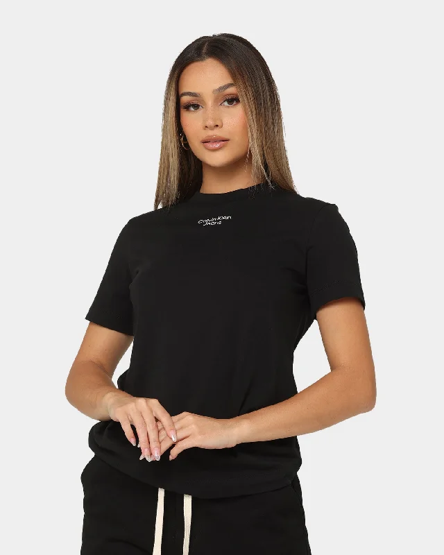Calvin Klein Women's Stacked Logo Modern Straight T-Shirt Ck Black-- Beaded Sequined Faux Fur Calvin Klein Women's Stacked Logo Modern Straight T-Shirt Ck Black-- Beaded Sequined Faux Fur