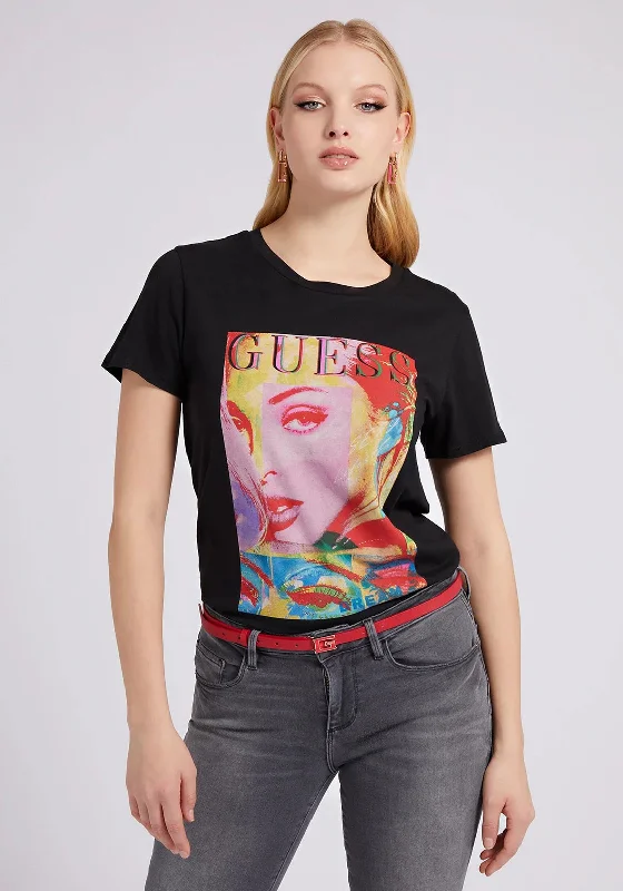 Guess Womens Artwork Graphic T-Shirt, Black Multi-- Chenille Fabric Brocade Fabric Lace Fabric Guess Womens Artwork Graphic T-Shirt, Black Multi-- Chenille Fabric Brocade Fabric Lace Fabric