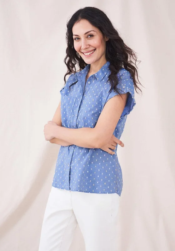 White Stuff Ella Embroidered Dot Shirt, Blue Multi-- Sequined Glittery Shiny