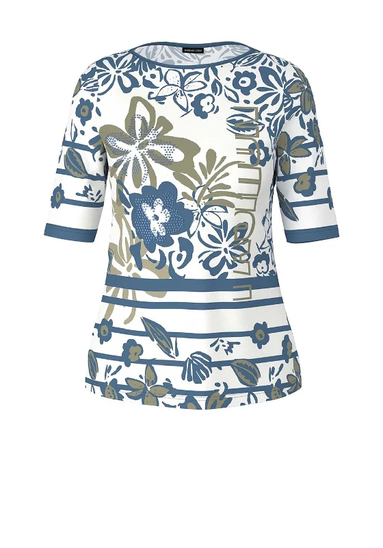 Barbara Lebek Mix Print Floral T-Shirt, Blue Multi-- Graphic T-Shirt Round Neck Polyester Barbara Lebek Mix Print Floral T-Shirt, Blue Multi-- Graphic T-Shirt Round Neck Polyester