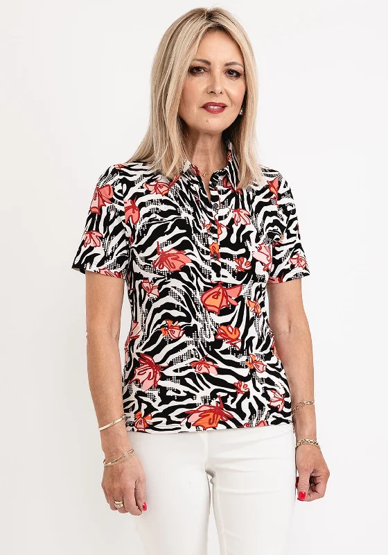 Barbara Lebek Printed Polo Neck T-Shirt, Black Multi-- V-Neck T-Shirt Long Sleeve Cotton