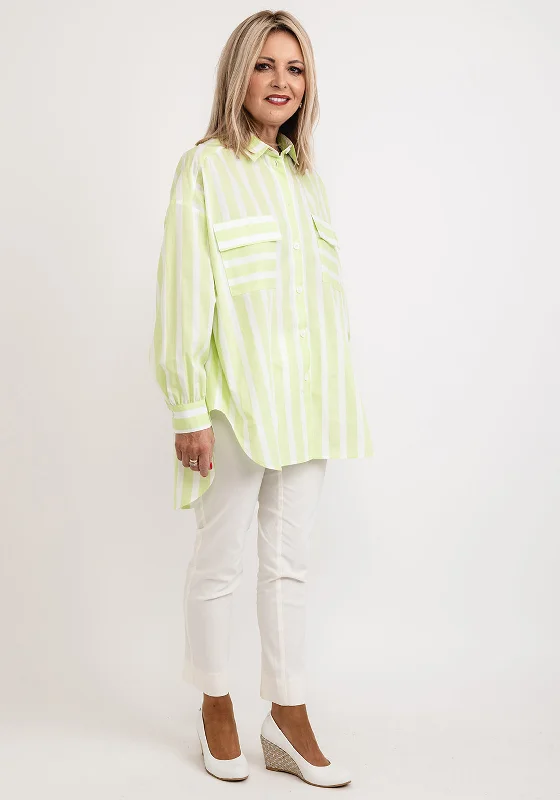 Just White Striped Oversized Striped Shirt, Green-- Thin T-Shirt Open Front Quick Dry Just White Striped Oversized Striped Shirt, Green-- Thin T-Shirt Open Front Quick Dry