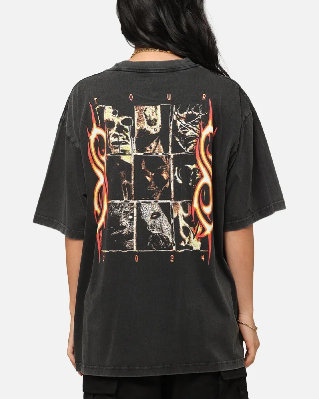 Slipknot World Tour '24 T-Shirt Washed Black-- Striped Floral Plaid