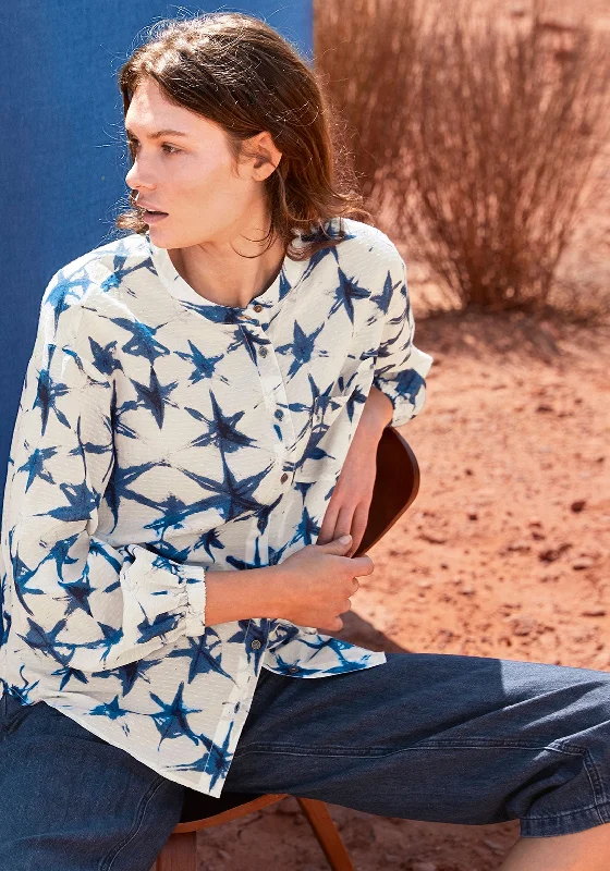 White Stuff Basil Star Print Shirt, White & Blue-- V-Neck T-Shirt Long Sleeve Cotton White Stuff Basil Star Print Shirt, White & Blue-- V-Neck T-Shirt Long Sleeve Cotton