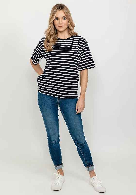 Tommy Hilfiger Womens Striped Crew Neck T-Shirt, Navy & White-- Zippered Front Buttoned Front Snap Front Tommy Hilfiger Womens Striped Crew Neck T-Shirt, Navy & White-- Zippered Front Buttoned Front Snap Front