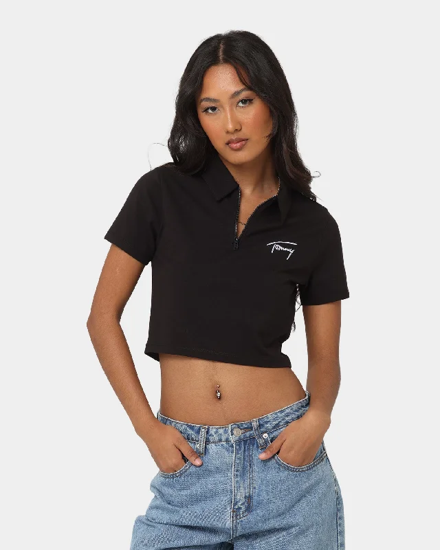 Tommy Jeans Women's TJW Crop Chest Signature T-Shirt Black-- Nylon Fabric Polyester Fabric Spandex Fabric Tommy Jeans Women's TJW Crop Chest Signature T-Shirt Black-- Nylon Fabric Polyester Fabric Spandex Fabric