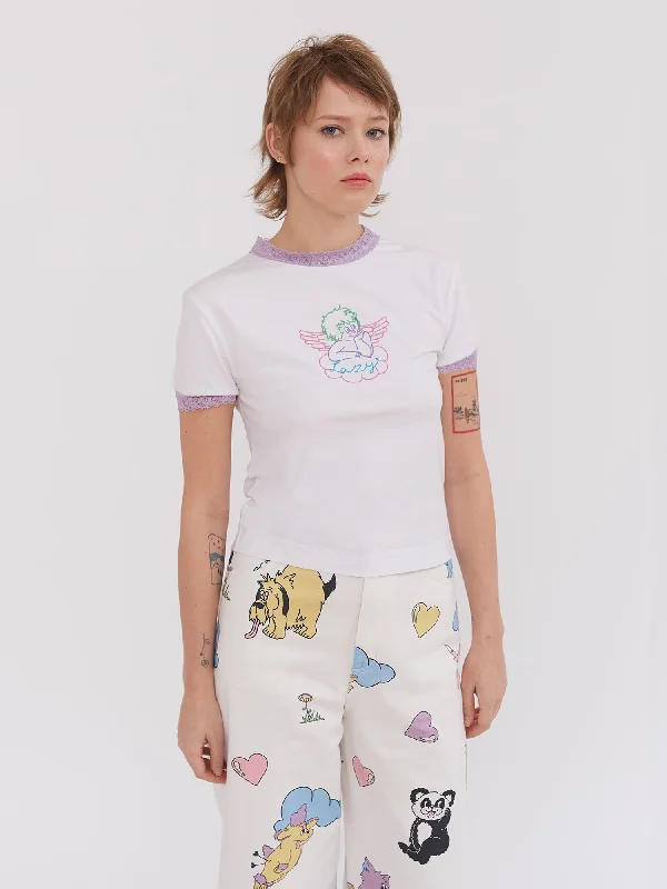Lazy Oaf Lazy Cherub Fitted T-Shirt-- Zippered Front Buttoned Front Snap Front