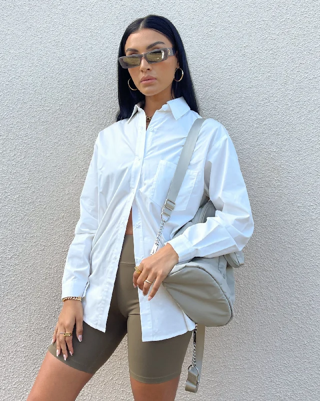 XXIII Women's Halle Boyfriend Shirt White-- Graphic T-Shirt Round Neck Polyester