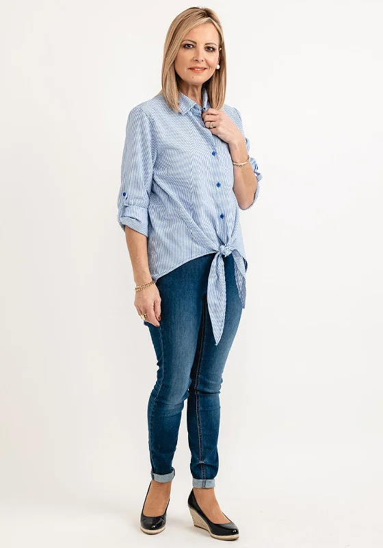Seventy1 One Size Pinstripe Knotted Shirt, Blue-- Terry Blend Velvet Blend Canvas Blend Seventy1 One Size Pinstripe Knotted Shirt, Blue-- Terry Blend Velvet Blend Canvas Blend