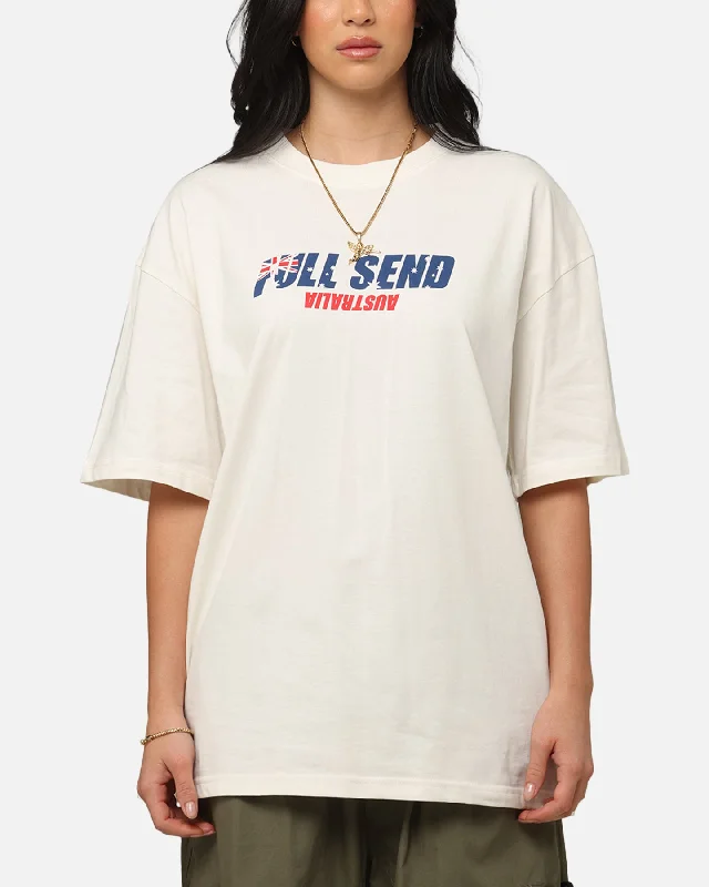 Full Send Aussie Send T-Shirt Off White-- Ribbed Striped Patterned
