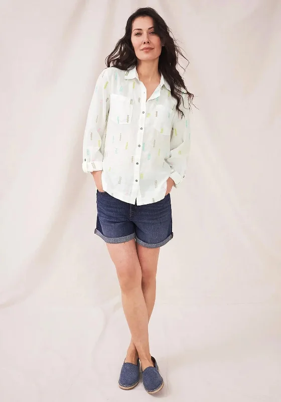 White Stuff Layla Embroidered Shirt, White Multi-- Striped Floral Plaid