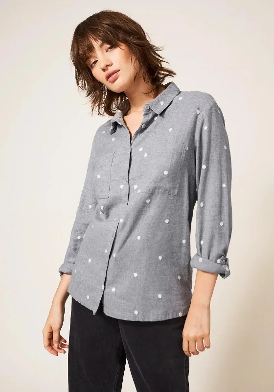 White Stuff Emilia Polka Dot Shirt, Grey-- Elasticated Padded Insulated