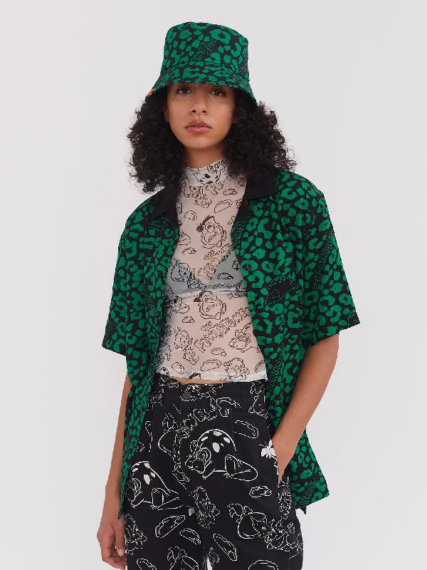 Lazy Oaf x The Flintstones Dino Leopard Bowling Shirt-- Collared Crew Neck Turtle Neck Lazy Oaf x The Flintstones Dino Leopard Bowling Shirt-- Collared Crew Neck Turtle Neck