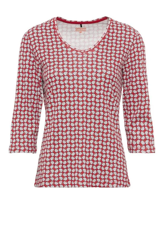 Olsen Disc Print Shaped T-Shirt, Red Multi-- Layered Multi-layer Single Layer