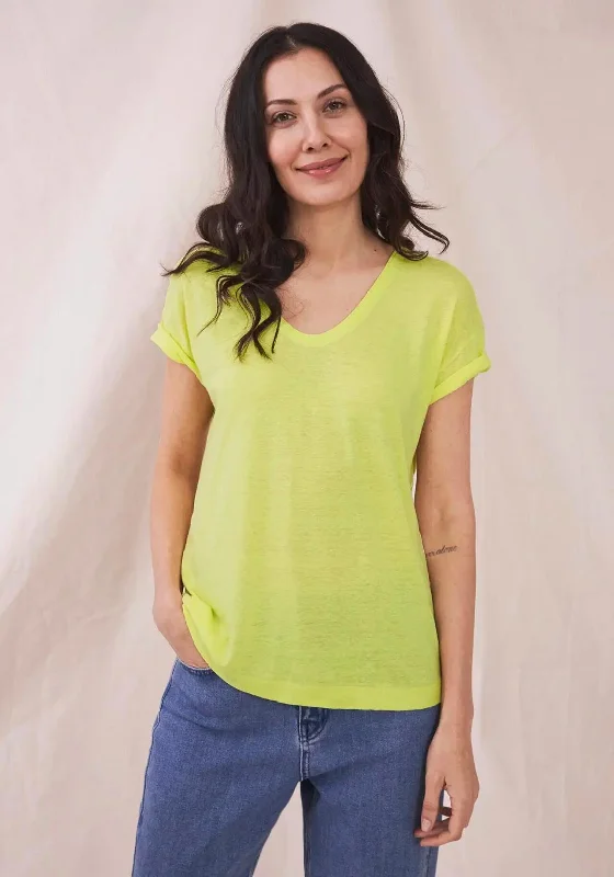 White Stuff Wide Neck Linen Blend T-Shirt, Yellow-- Zippered Buttoned Snapped