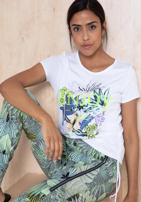 Bianca Dinia Tropical Flower Graphic T-Shirt, White-- Cashmere Blend Cotton Blend Poly Blend Bianca Dinia Tropical Flower Graphic T-Shirt, White-- Cashmere Blend Cotton Blend Poly Blend