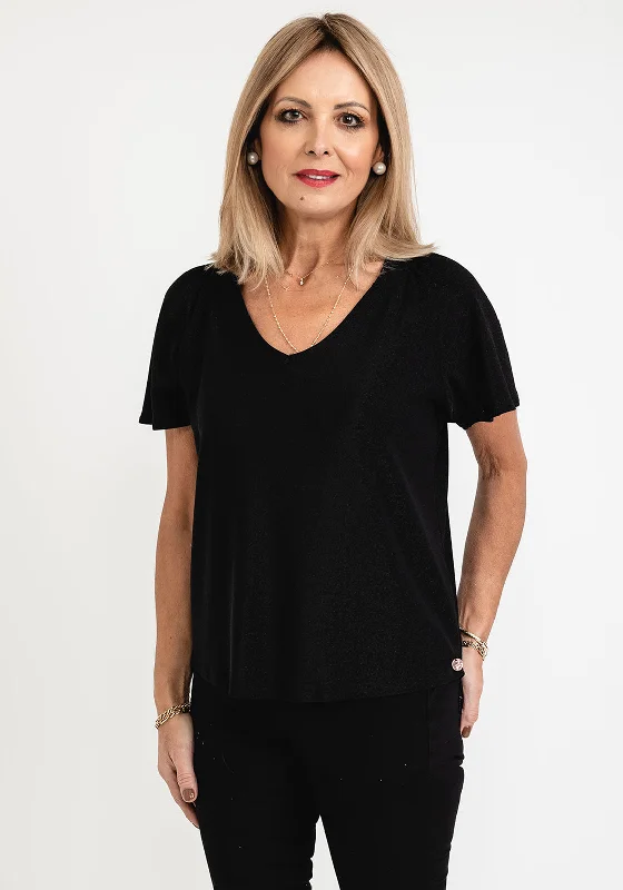 Rant And Rave V Neck T Shirt, Black-- Silk Blend Satin Velvet