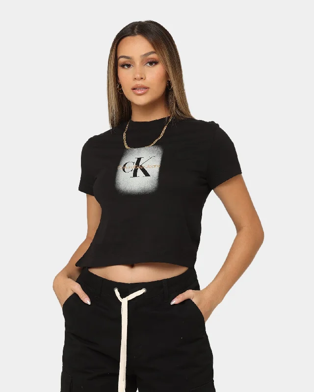 Calvin Klein Women's Spray Monologo Baby T-Shirt Ck Black-- Real Fur Shearling Chenille Calvin Klein Women's Spray Monologo Baby T-Shirt Ck Black-- Real Fur Shearling Chenille