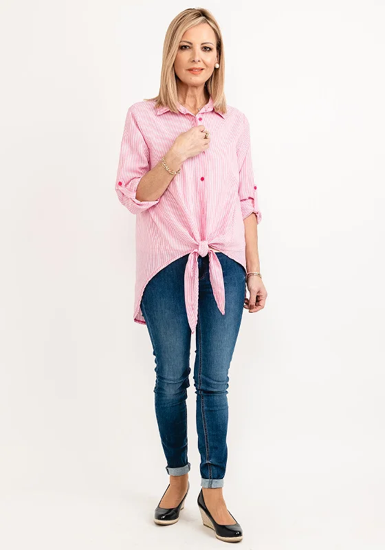 Seventy1 One Size Pinstripe Knotted Shirt, Pink-- Spandex Blend Rayon Blend Denim Blend Seventy1 One Size Pinstripe Knotted Shirt, Pink-- Spandex Blend Rayon Blend Denim Blend
