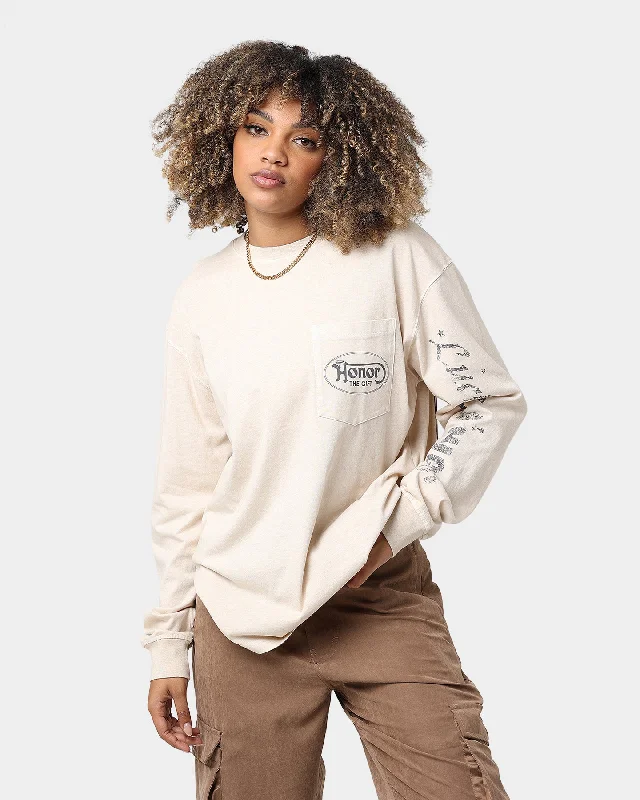 Honor The Gift Lucky Hand Long Sleeve T-Shirt Cream-- Houndstooth Herringbone Solid