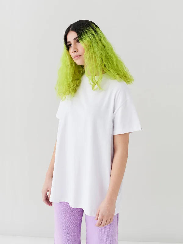 LO Oversized T-Shirt - White-- Solid Print Embellished