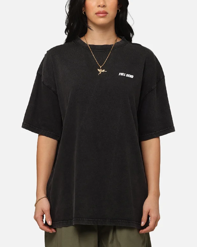 Full Send Full Send Vintage Logo T-Shirt Black Acidwash-- Embroidered Appliqued Beaded Full Send Full Send Vintage Logo T-Shirt Black Acidwash-- Embroidered Appliqued Beaded
