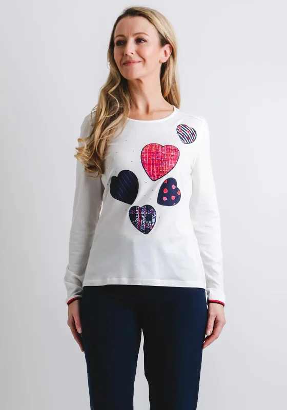 Gerry Weber Heart Print Long Sleeve T-Shirt, White-- Chenille Blend Fleece Blend Nylon Blend Gerry Weber Heart Print Long Sleeve T-Shirt, White-- Chenille Blend Fleece Blend Nylon Blend