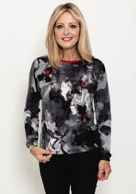 Rabe Long Sleeve Fine Knit T-Shirt, Dark Grey Multi-- Sequined Glittery Shiny