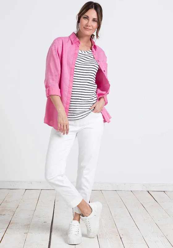 Bianca Ally Linen Over Shirt, Light Pink-- Notch Collar Peter Pan Collar Cowl Neck